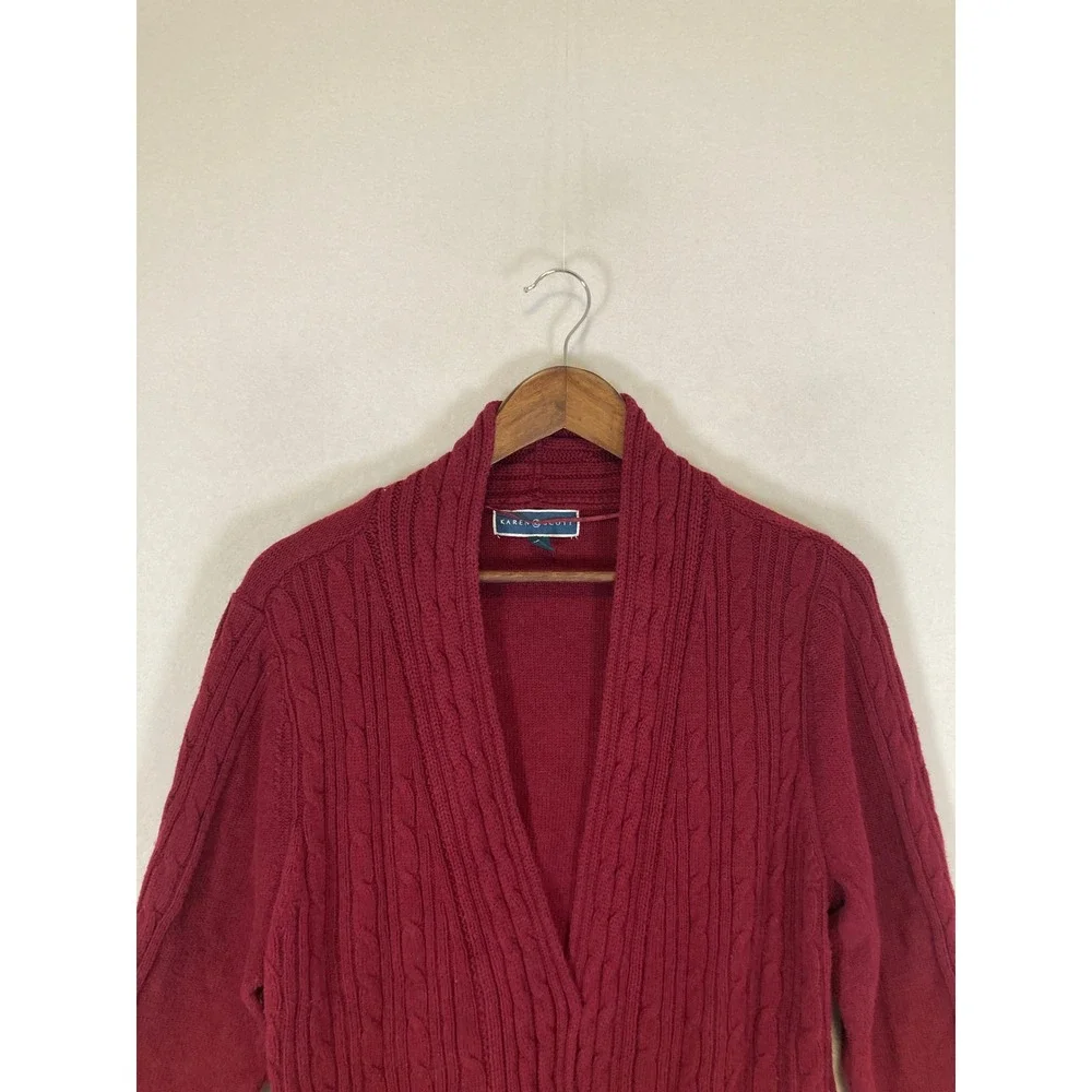Classic Karen Scott Women XXL Burgundy Cable‎ Knit Shawl Cardigan Sweater